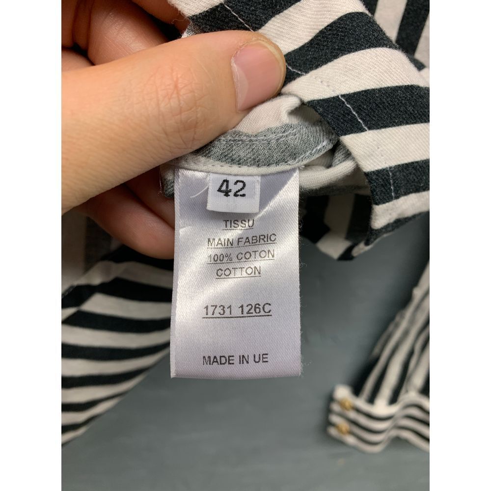 BALMAIN  Women's Striped Button-Up Shirt Size 42‎ Medium 8 10 Black White Gold - Picture 7 of 10